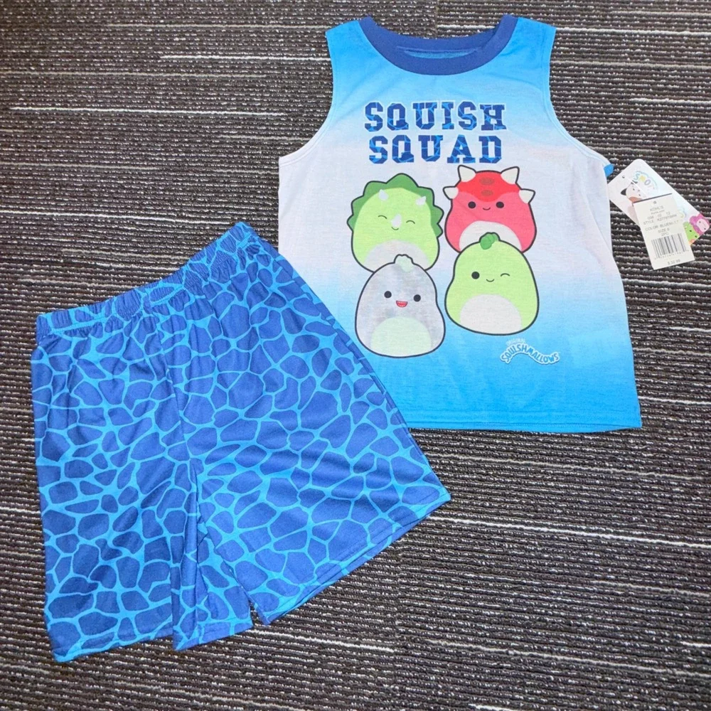 Squishmallows Pajama Set Kids Size 8 New Squish Squad Blue Ombre Tank Shorts